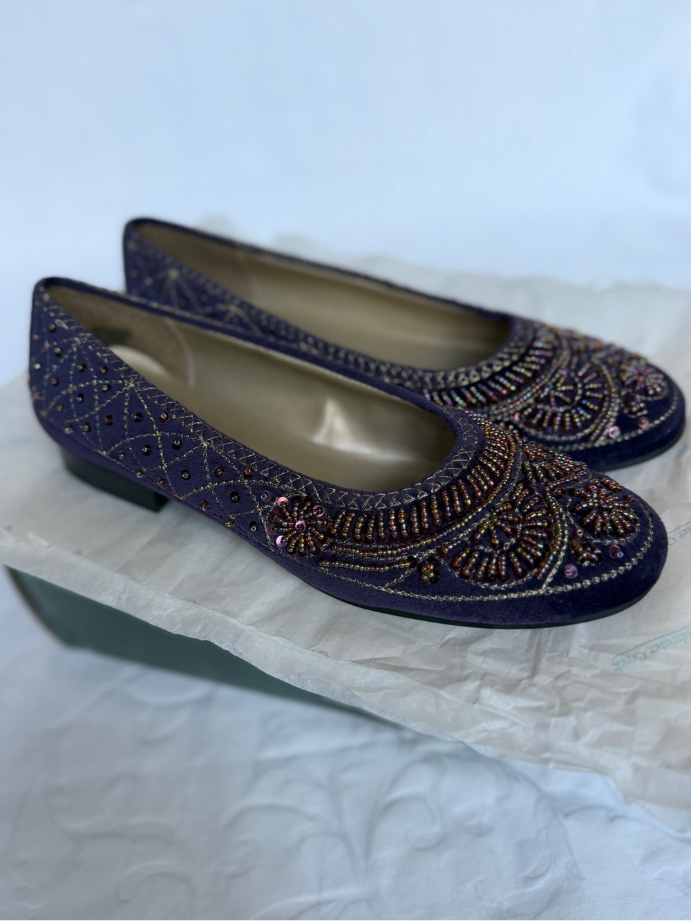 Women’s Purple Velvet Beaded Flats Coldwater Creek Sz 8.5 - Picture 4 of 11